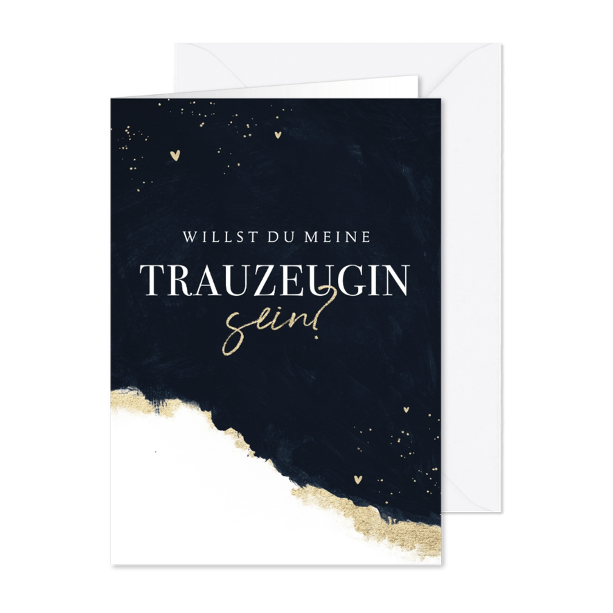 Karte 'Willst du meine Trauzeugin sein' Aquarell schwarzgold - Karteneindruck
