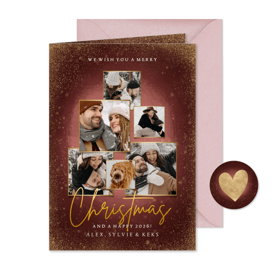 Karte zu Weihnachten Goldstaub mit Fotocollage - Karteneindruck