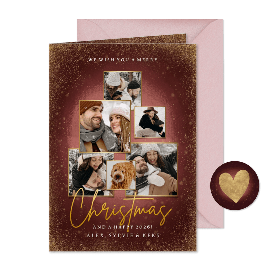 Karte zu Weihnachten Goldstaub mit Fotocollage - Karteneindruck