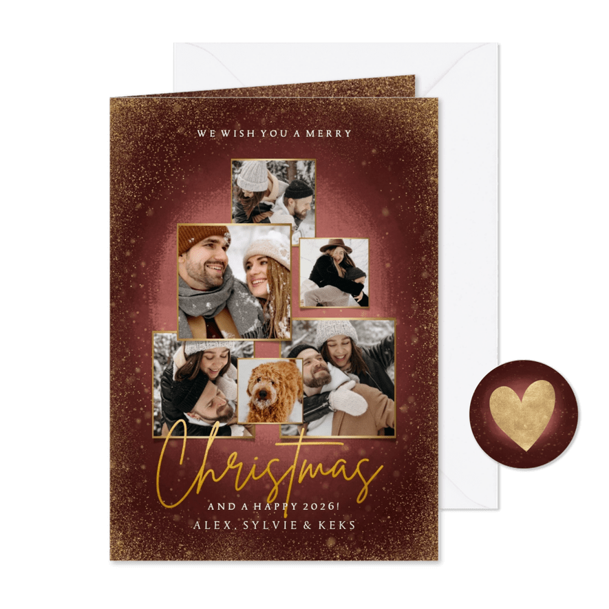 Karte zu Weihnachten Goldstaub mit Fotocollage - Karteneindruck