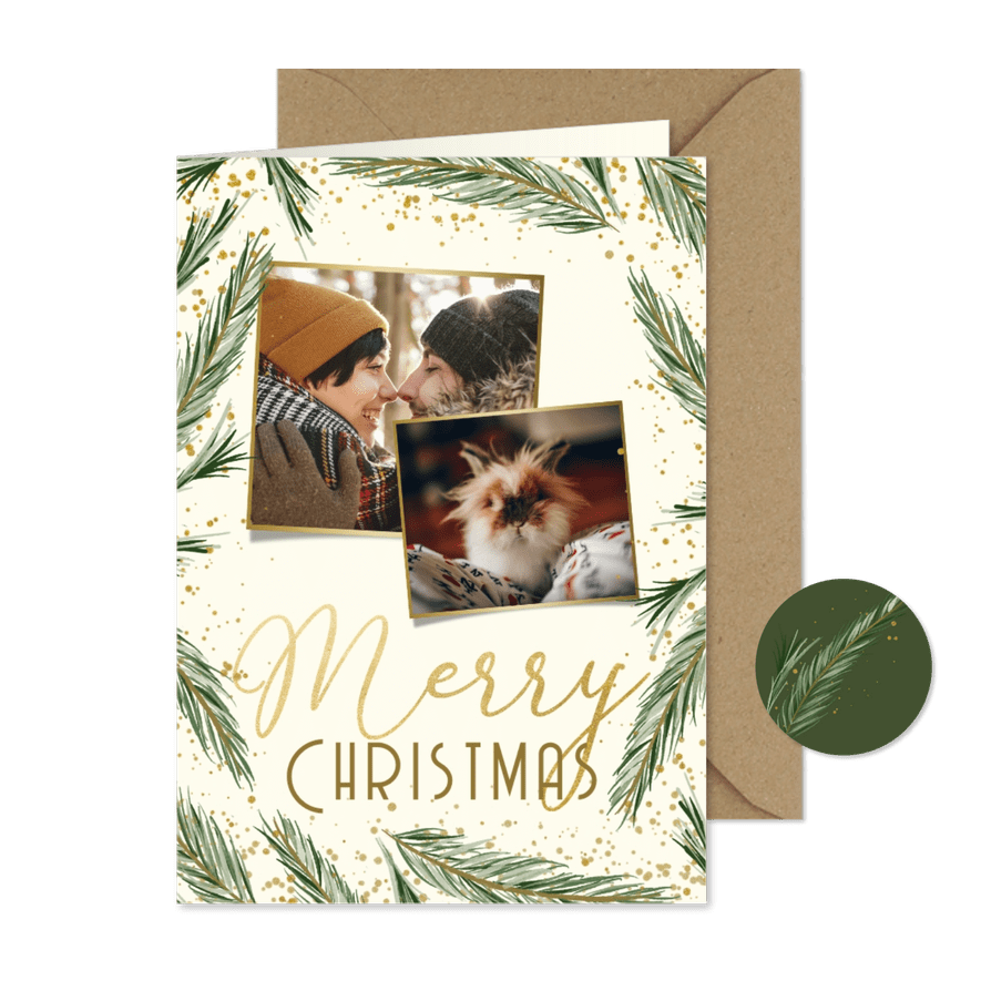 Karte zu Weihnachten mit Fotos und Tannenzweigen - Karteneindruck