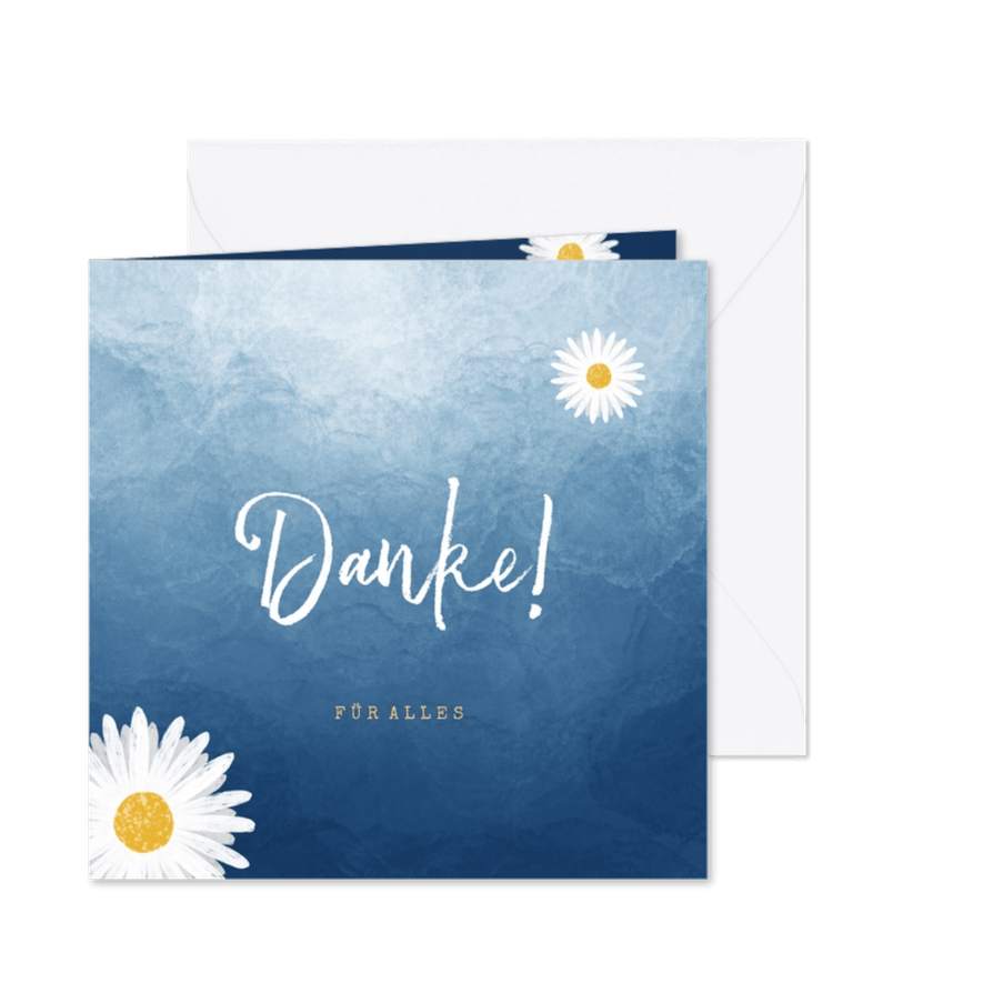 Karte zum Danke sagen Margeriten auf Blau - Karteneindruck