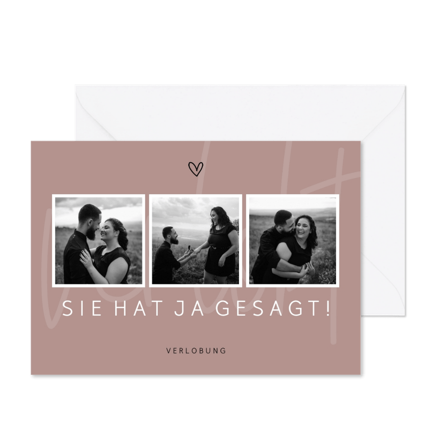 Karte zur Verlobung minimalistisch mit Fotoreihe - Karteneindruck