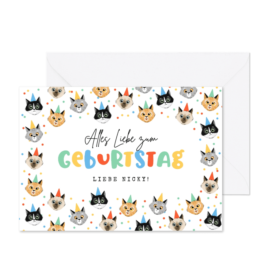 Katzen-Geburtstagskarte Party mit Konfetti - Karteneindruck