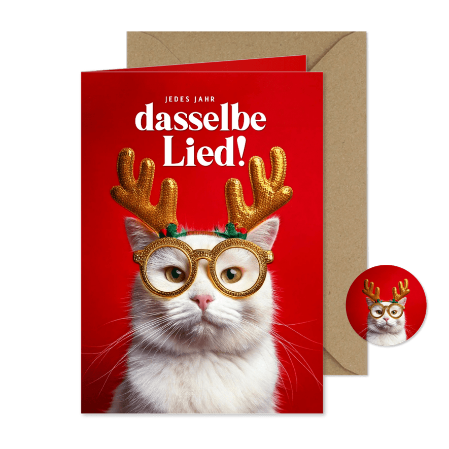 Katzen-Weihnachtskarte 'Dasselbe Lied' - Karteneindruck