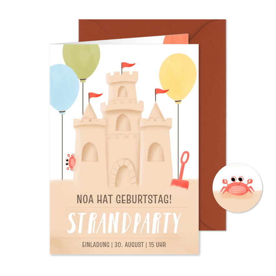 Kindergburtstag Einladung Sandburg - Karteneindruck

