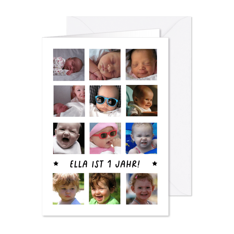 Kindergeburtstag Einladung 12 Monate Fotocollage - Kartenvorschau
