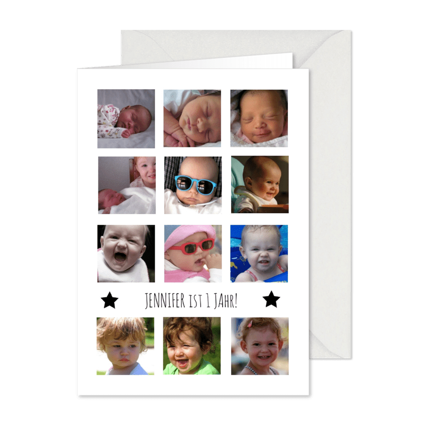 Kindergeburtstag Einladung 12 Monate Fotocollage - Karteneindruck
