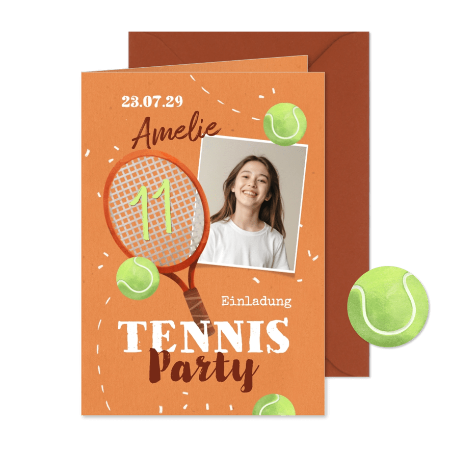 Kindergeburtstag Einladung Tennis mit Foto - Kartenvorschau