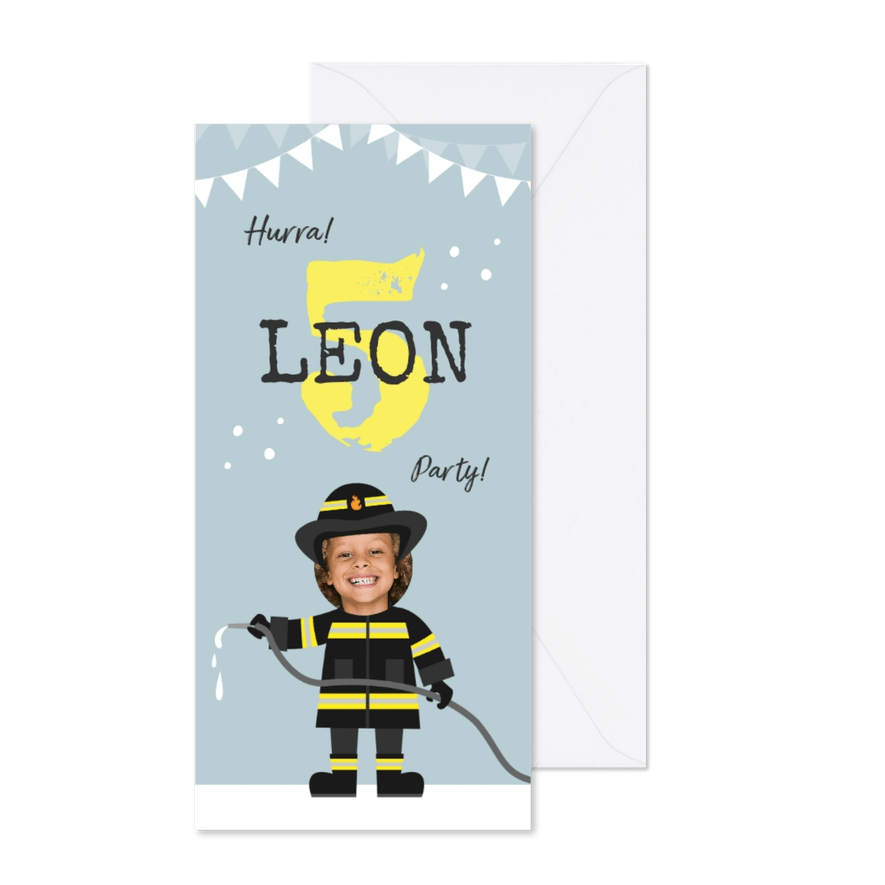 Kindergeburtstag Einladungskarte Feuerwehrmann 5 Jahre - Karteneindruck
