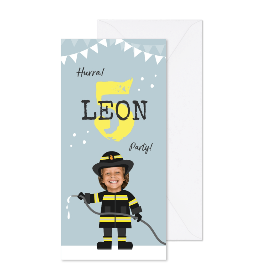 Kindergeburtstag Einladungskarte Feuerwehrmann 5 Jahre - Karteneindruck