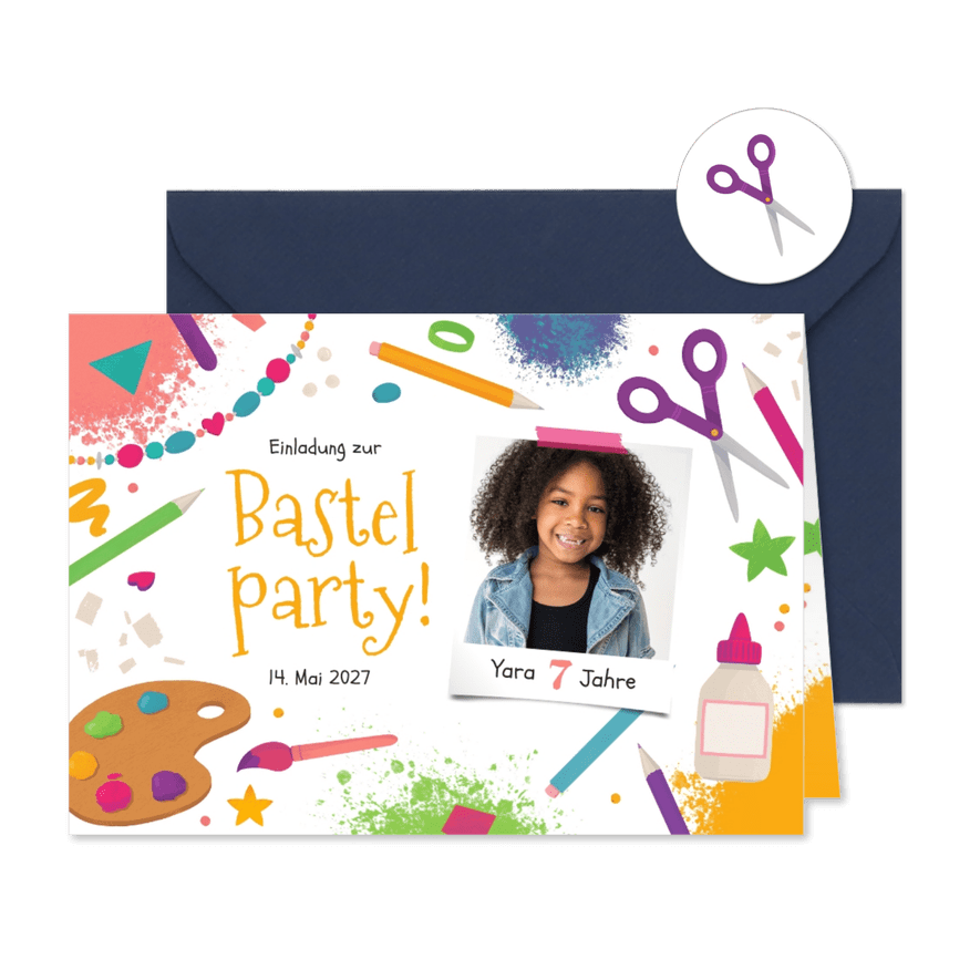 Kindergeburtstag Foto-Einladung zur Bastelparty 7 Jahre - Karteneindruck
