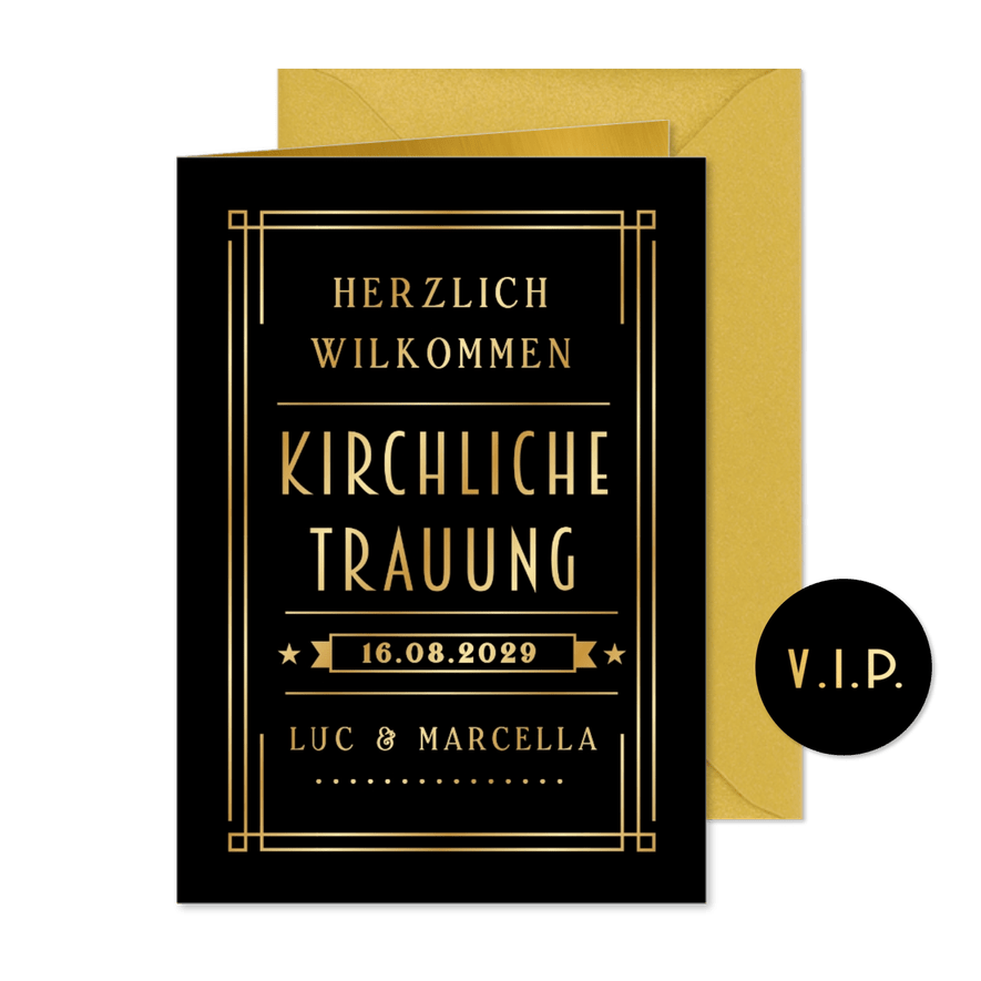 Kirchenheft Hochzeit Artdeco & Gold - Karteneindruck