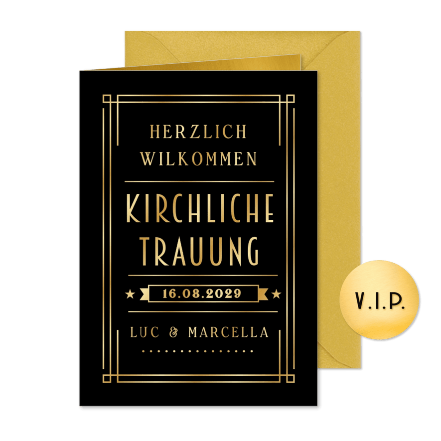 Kirchenheft Hochzeit Artdeco & Gold - Karteneindruck
