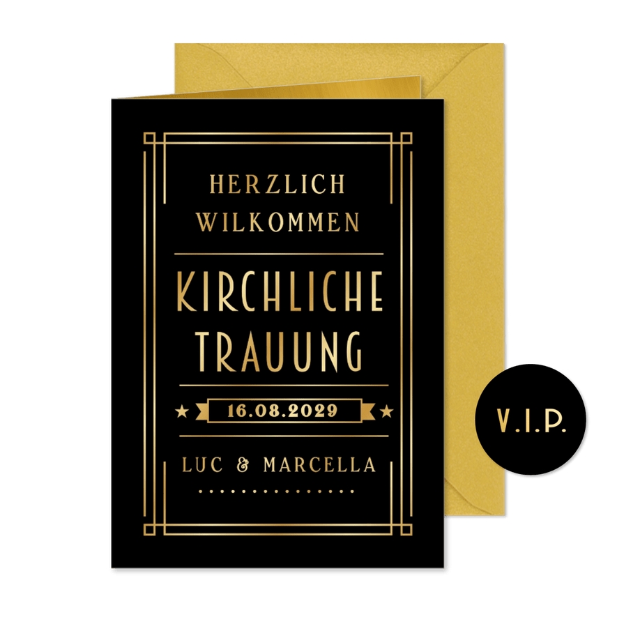 Kirchenheft Hochzeit Artdeco & Gold - Karteneindruck
