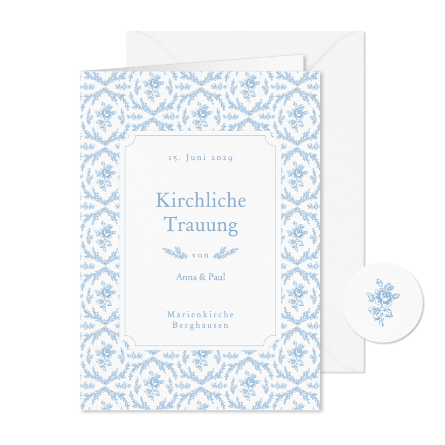 Kirchenheft Hochzeit englische Rose romantisch - Karteneindruck
