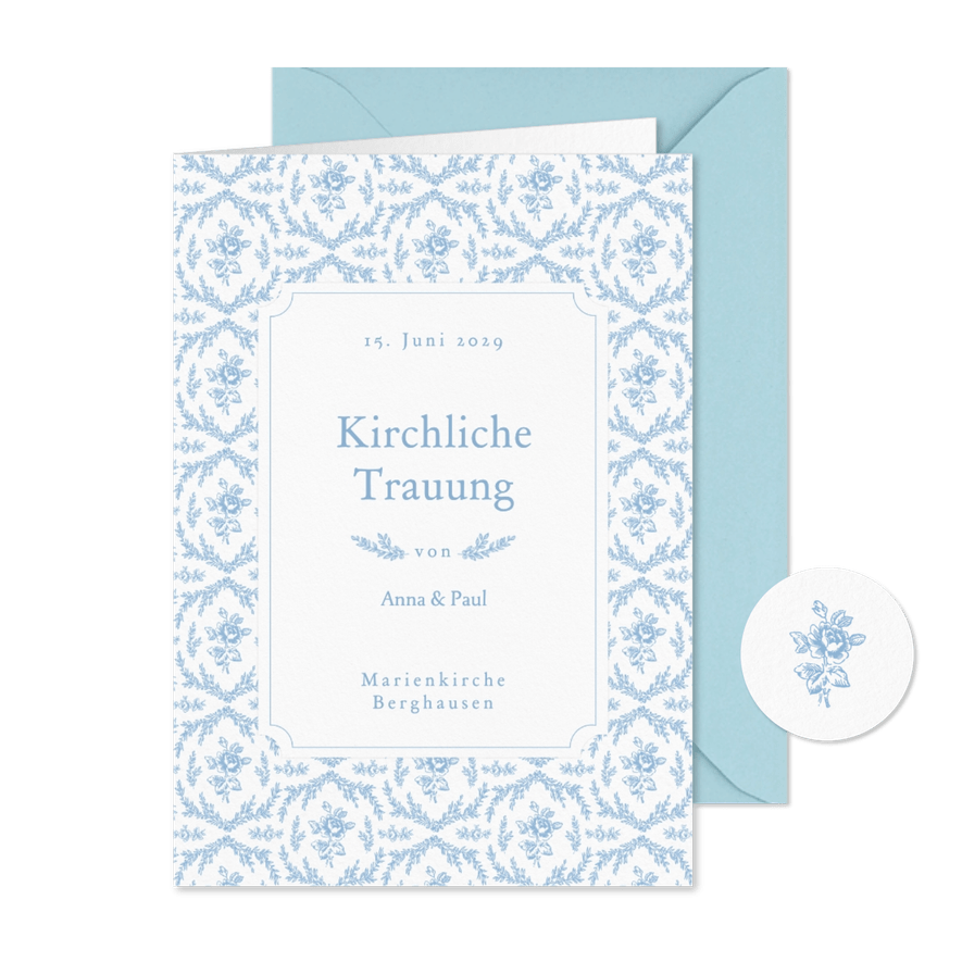 Kirchenheft Hochzeit englische Rose romantisch - Karteneindruck
