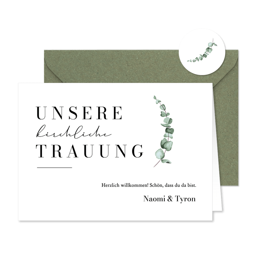 Kirchenheft Hochzeit Eukalyptuszweig elegant Aquarell - Karteneindruck