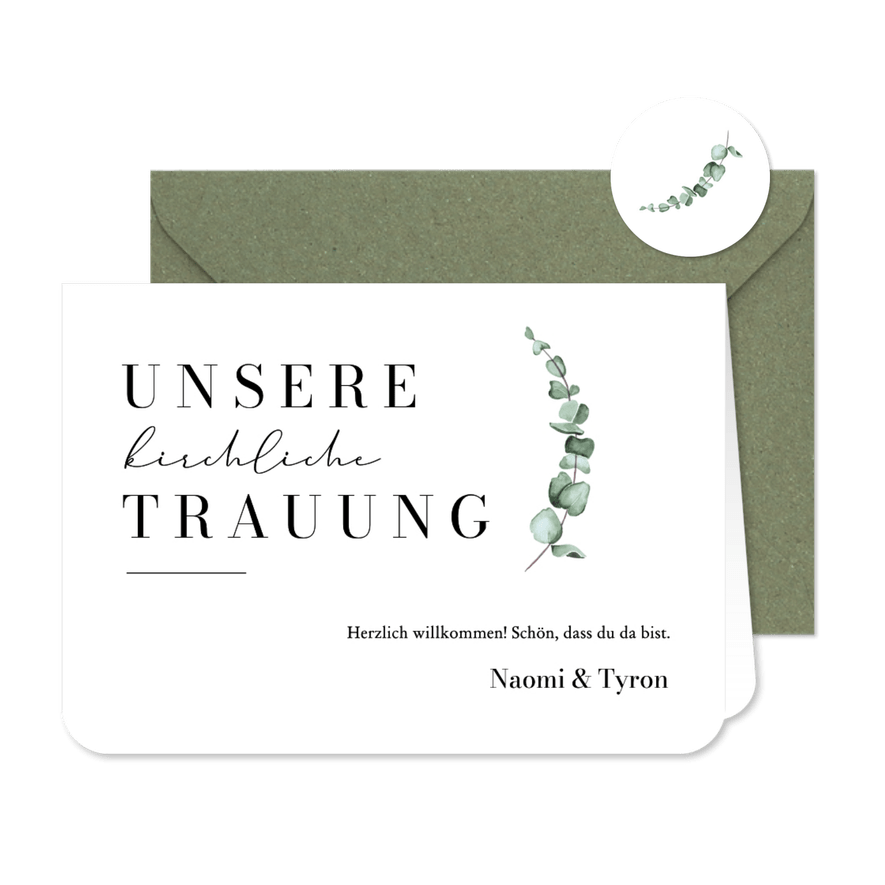 Kirchenheft Hochzeit Eukalyptuszweig elegant Aquarell - Kartenvorschau