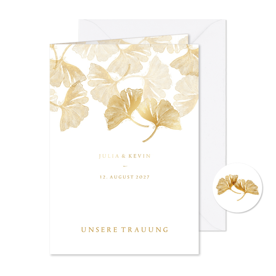 Kirchenheft Hochzeit Ginkgoblätter Stempel - Karteneindruck