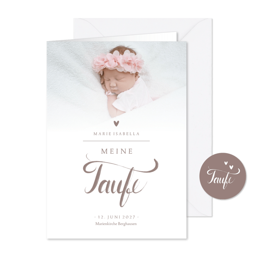 Kirchenheft Taufe Foto & Schreibschrift rosé - Karteneindruck