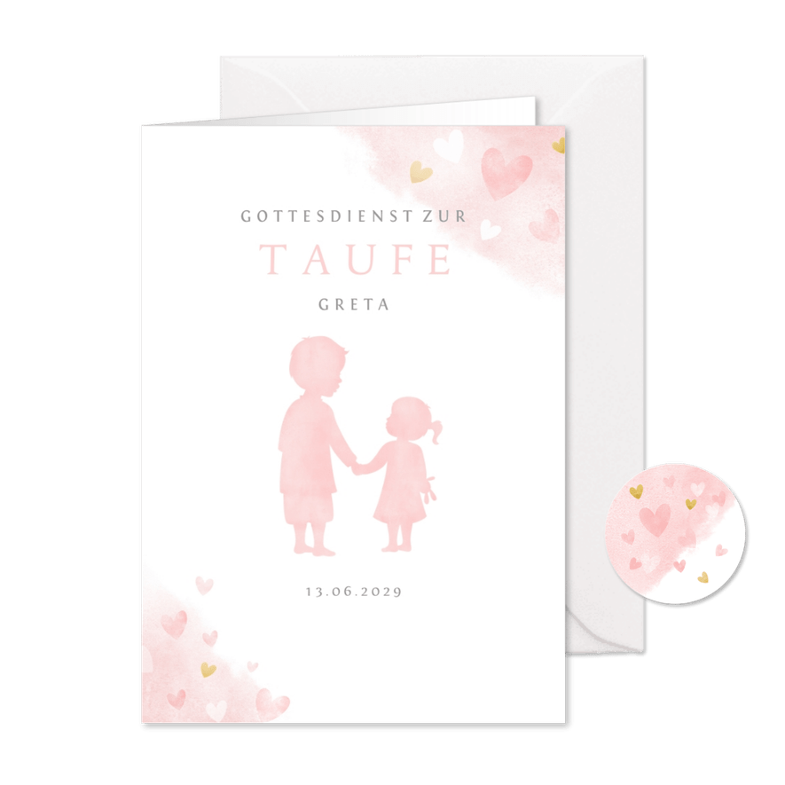 Kirchenheft Taufe rosa großer Bruder und kleine Schwester - Karteneindruck
