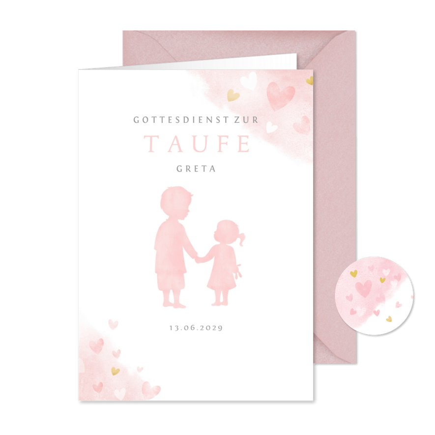 Kirchenheft Taufe rosa großer Bruder und kleine Schwester - Karteneindruck

