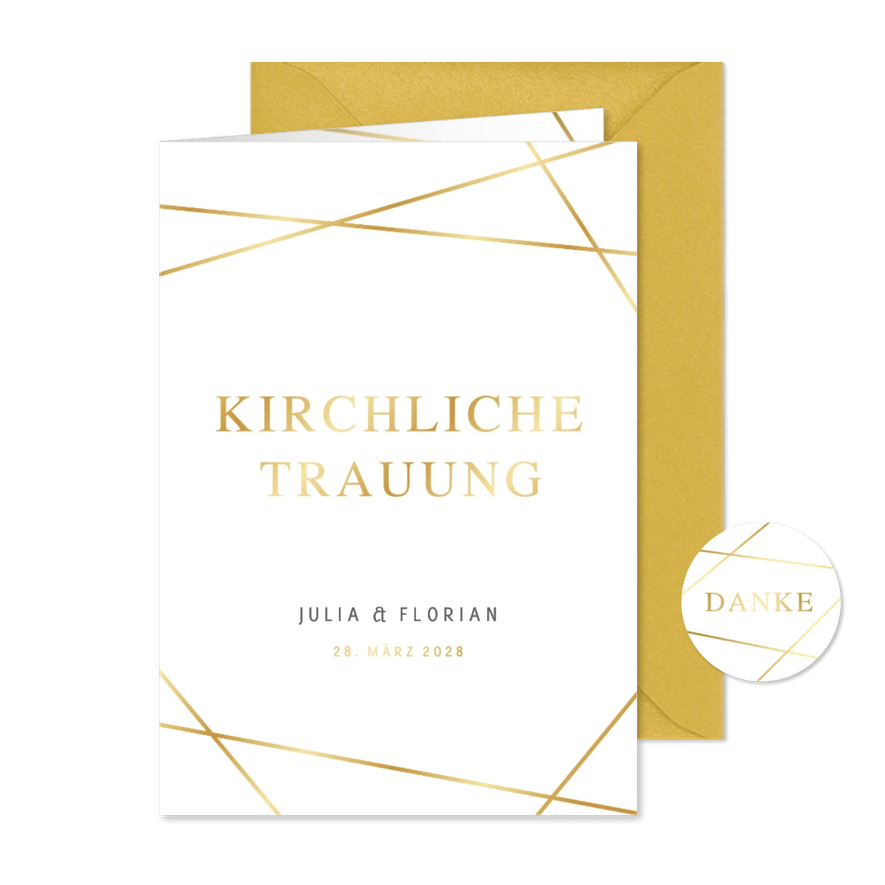 Kirchenheft Trauung Linienspiel gold - Karteneindruck
