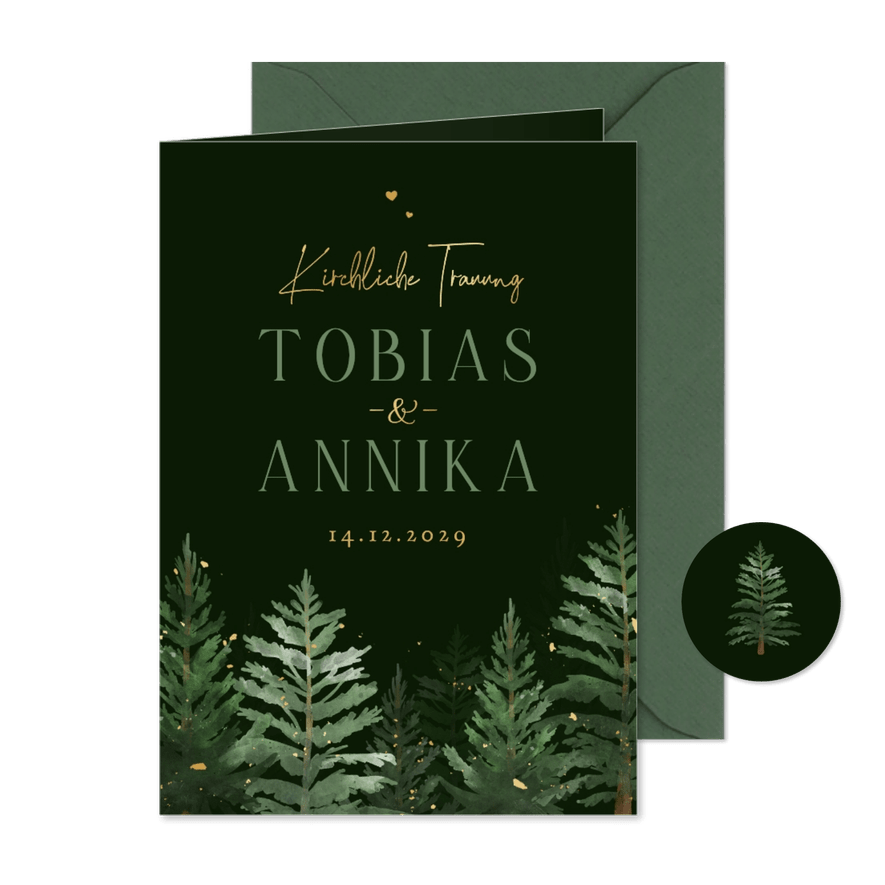 Kirchenheft Winterwald Hochzeit Tannenbäume - Karteneindruck

