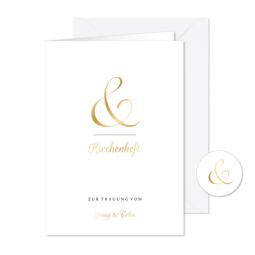 Kirchenheft zur Hochzeit Ampersand gold - Karteneindruck