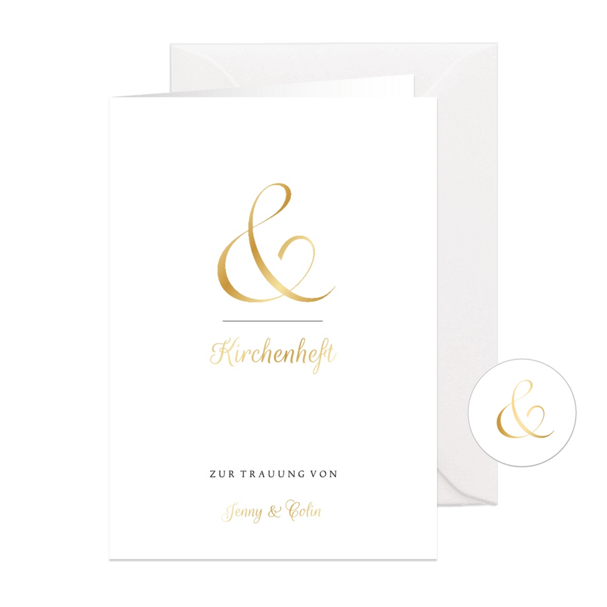 Kirchenheft zur Hochzeit Ampersand gold - Karteneindruck
