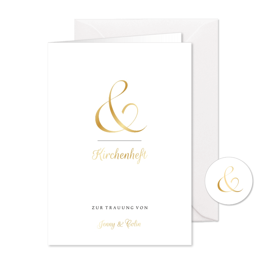 Kirchenheft zur Hochzeit Ampersand gold - Karteneindruck