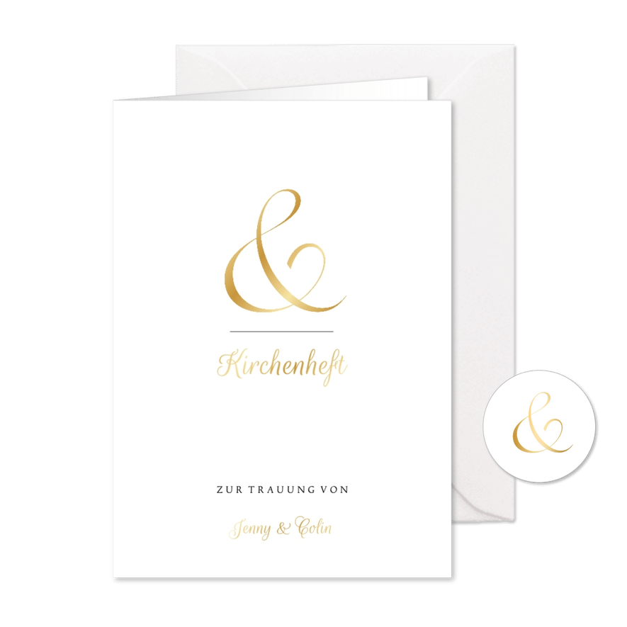 Kirchenheft zur Hochzeit Ampersand gold - Karteneindruck
