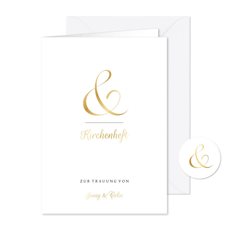 Kirchenheft zur Hochzeit Ampersand gold - Karteneindruck
