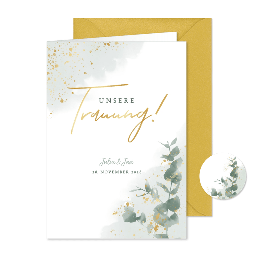 Kirchenheft zur Hochzeit Eukalyptus & Gold - Karteneindruck