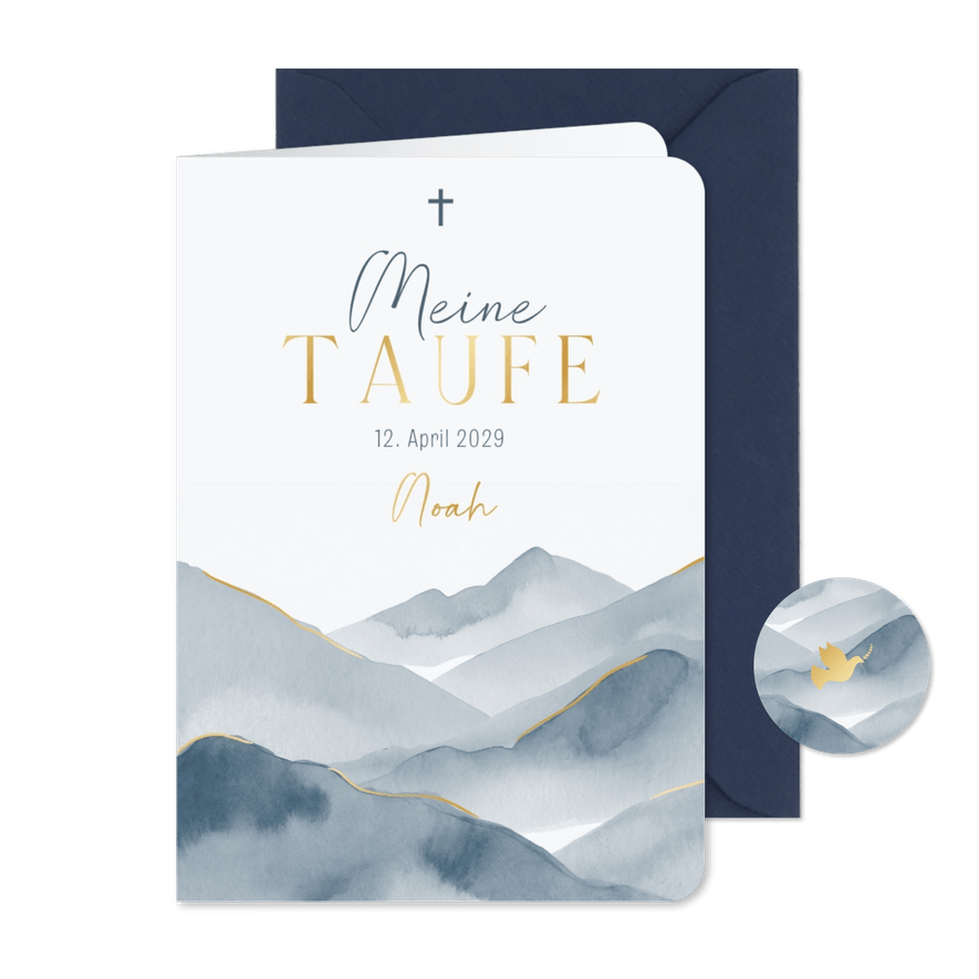 Kirchenheft zur Taufe blaue Berge Aquarell - Karteneindruck
