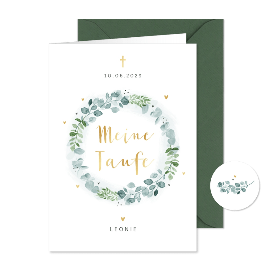Kirchenheft zur Taufe botanischer Blumenkranz - Karteneindruck

