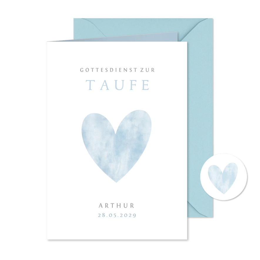 Kirchenheft zur Taufe Herz blaues Aquarell - Karteneindruck
