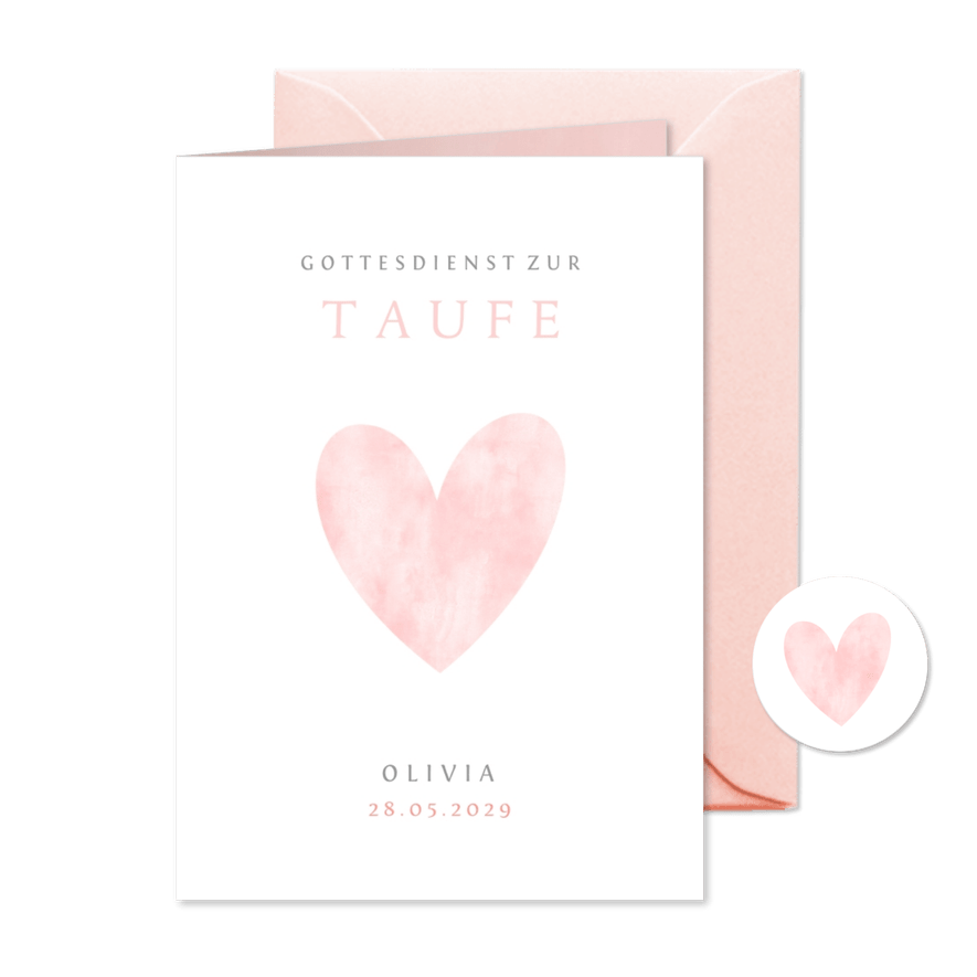 Kirchenheft zur Taufe Herz rosa Aquarell - Karteneindruck
