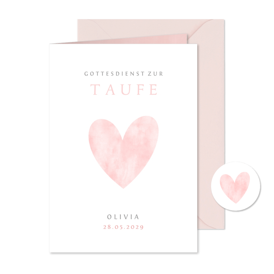 Kirchenheft zur Taufe Herz rosa Aquarell - Karteneindruck