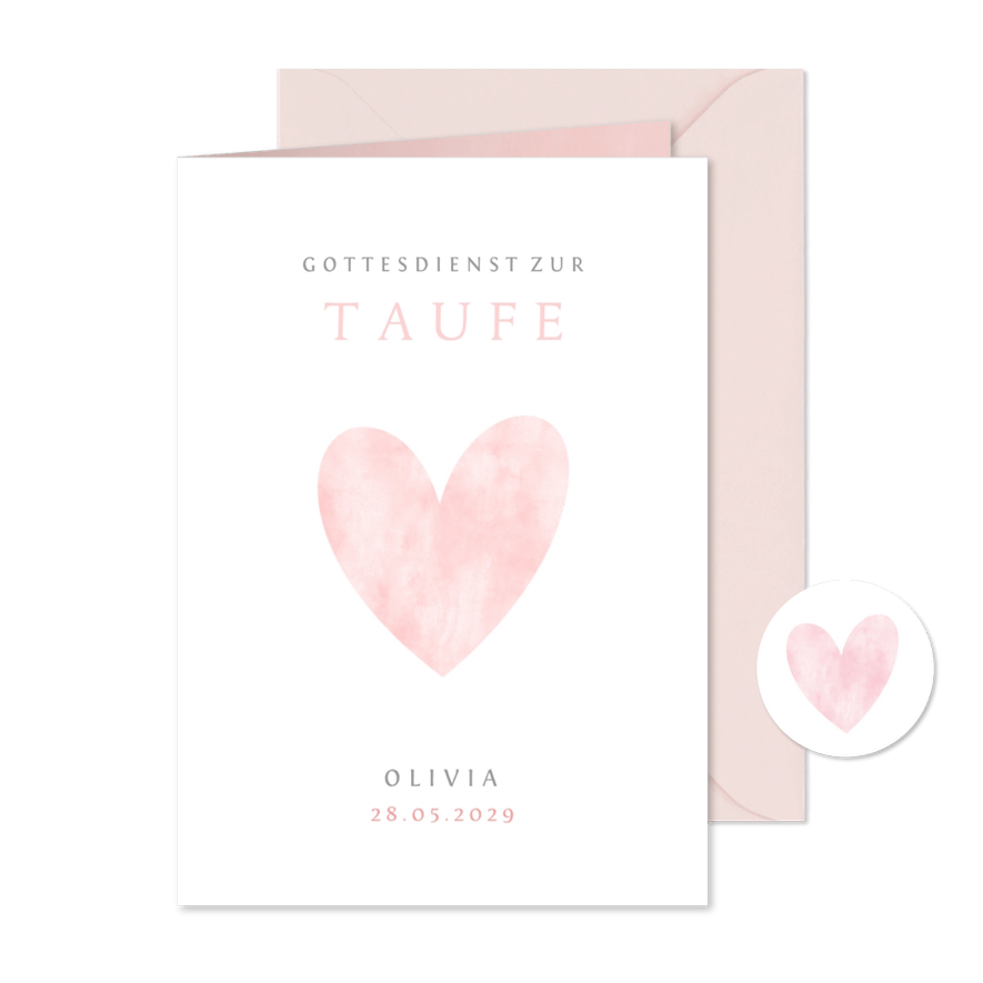 Kirchenheft zur Taufe Herz rosa Aquarell - Karteneindruck

