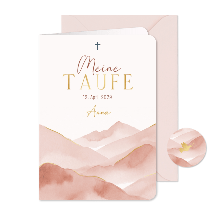 Kirchenheft zur Taufe rosa Berge Aquarell - Kartenvorschau
