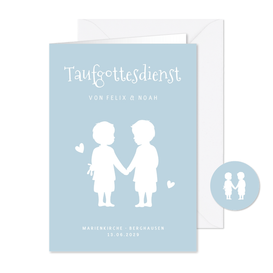 Kirchenheft zur Taufe Zwilling zwei Jungen Silhouette - Karteneindruck
