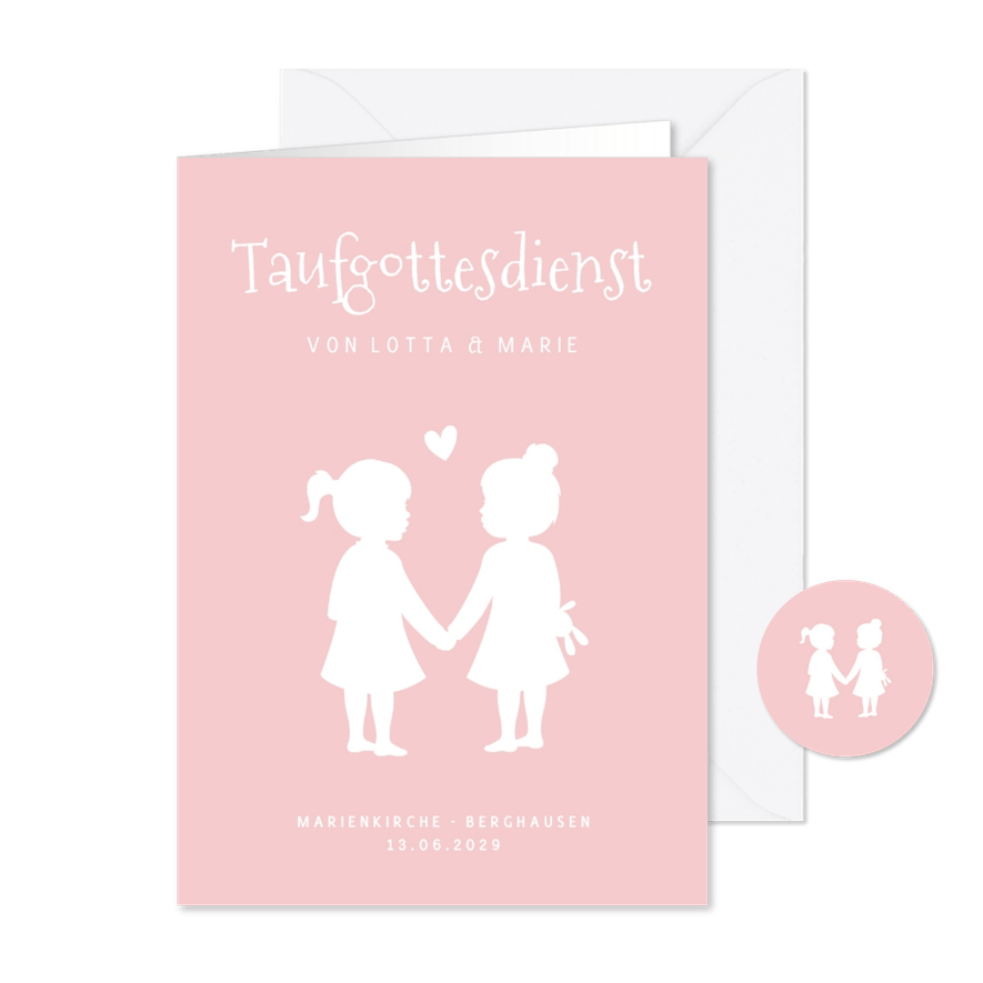 Kirchenheft zur Taufe Zwilling zwei Mädchen Silhouette - Karteneindruck