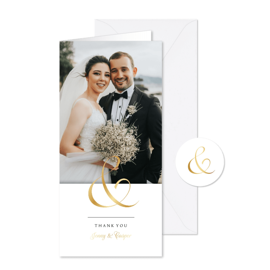 Klassische Dankeskarte Foto und Ampersand gold - Karteneindruck
