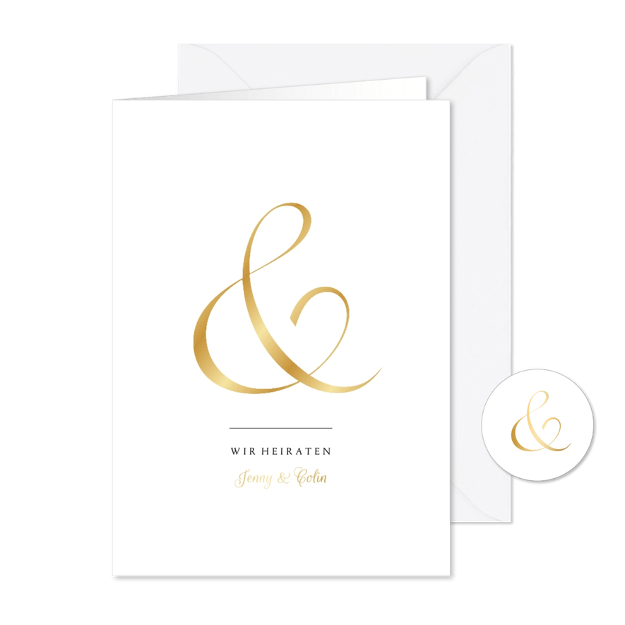 Klassische Einladung zur Hochzeit Ampersand gold - Karteneindruck