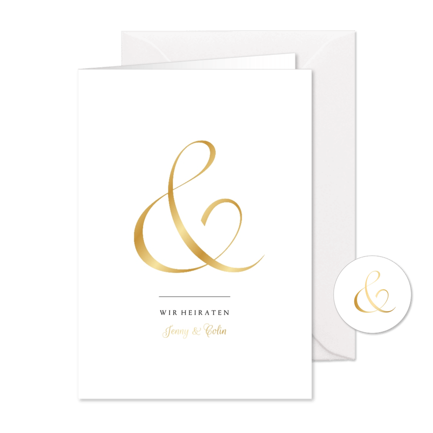 Klassische Einladung zur Hochzeit Ampersand gold - Karteneindruck
