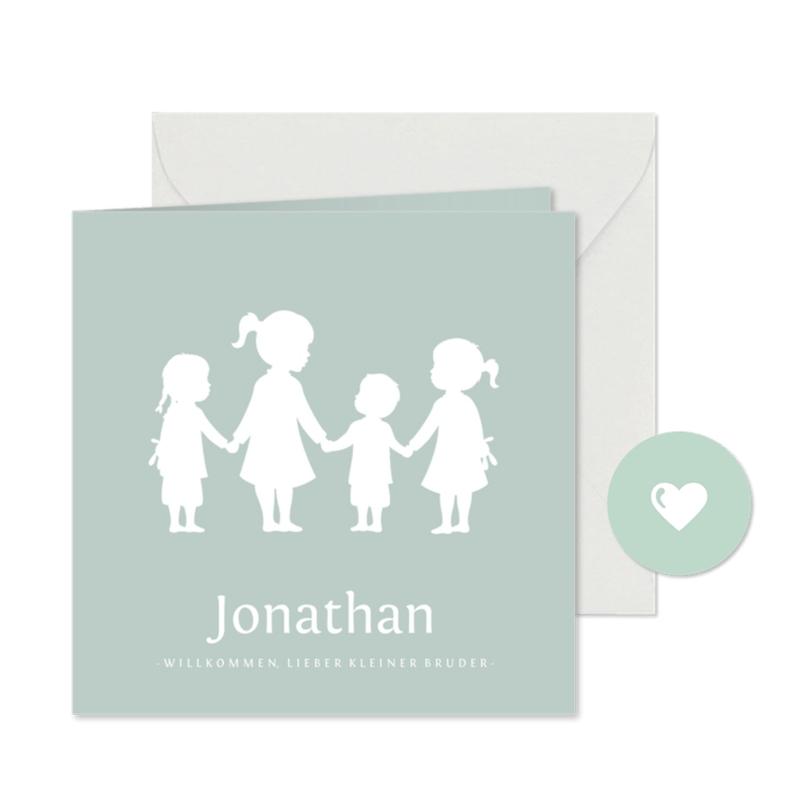 Klassische Geburtskarte Silhouette von 4 Kindern - Karteneindruck