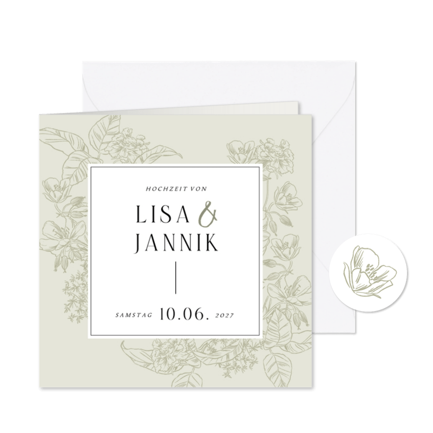 Klassische Hochzeitseinladung Blumendekor - Karteneindruck