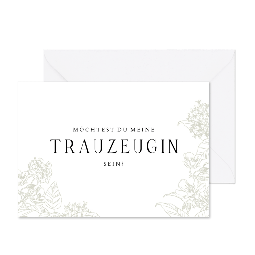 Klassische Karte Trauzeugin Blumendekor - Karteneindruck